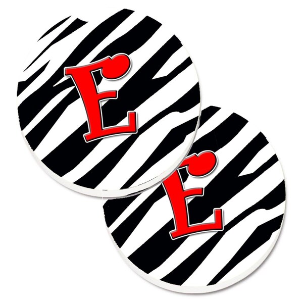 Carolines Treasures Monogram Initial E Zebra Red Set of 2 Cup Holder Car Coaster CJ1024-ECARC - main
